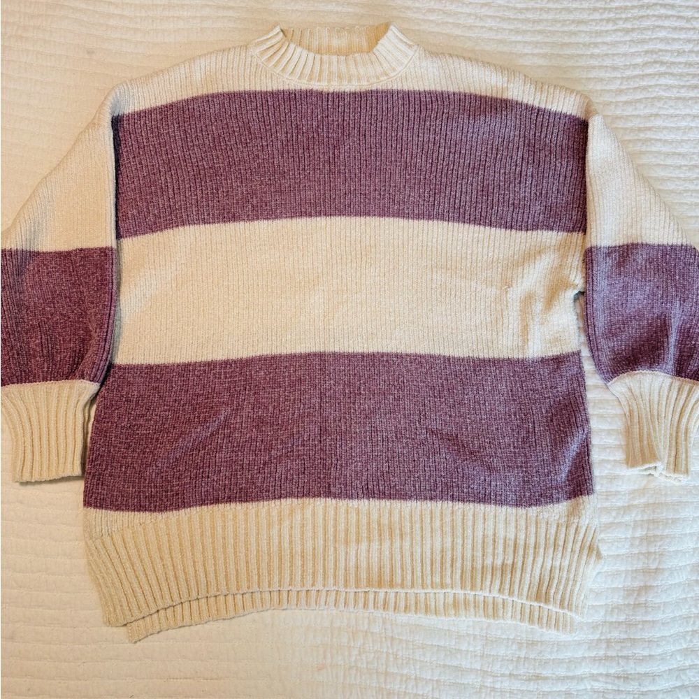 Altar’d State Striped Purple and Cream Women's Sweater